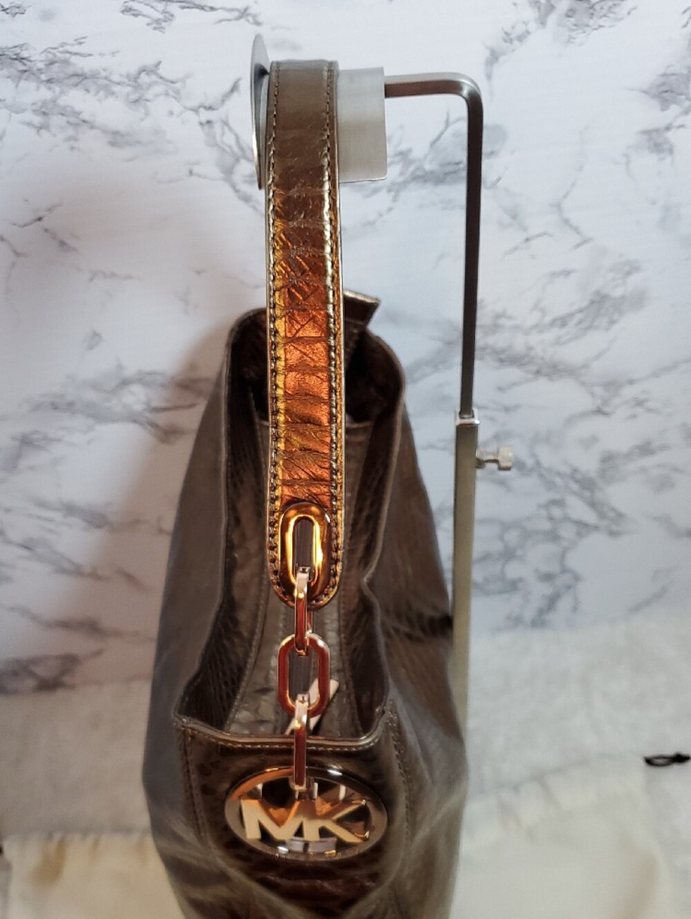 Michael Kors Cocoa Fulton Chain Hobo Snake-Embossed Shoulder Bag NWT - Picture 7 of 16